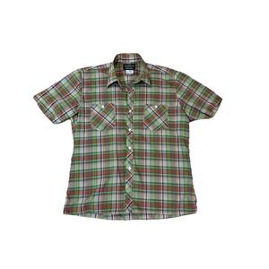 VTG Cellini Men's Plaid Cotton Poly short sleeve Button Up Shirt LG Red Green